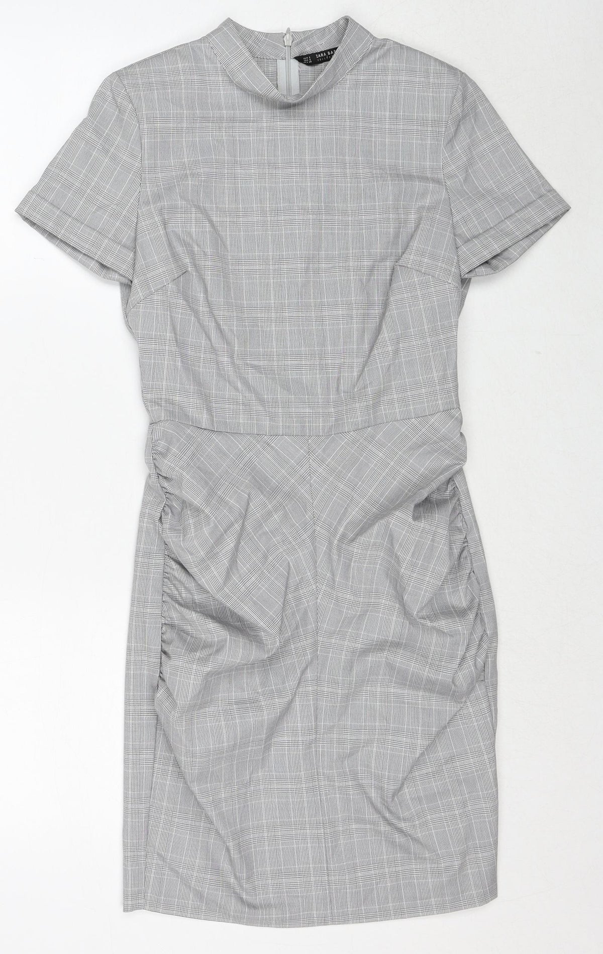 Zara Womens Grey Plaid Polyester A-Line Size S Round Neck Zip