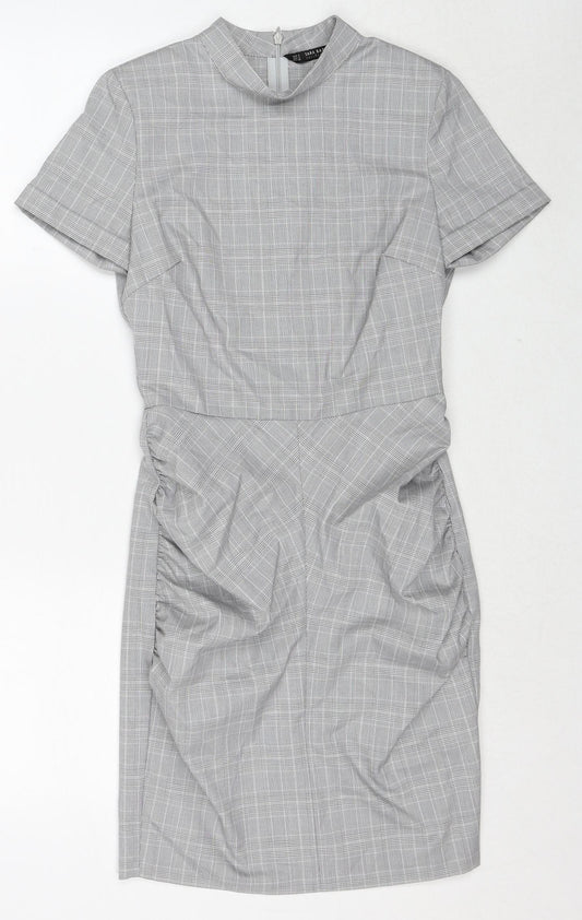 Zara Womens Grey Plaid Polyester A-Line Size S Round Neck Zip