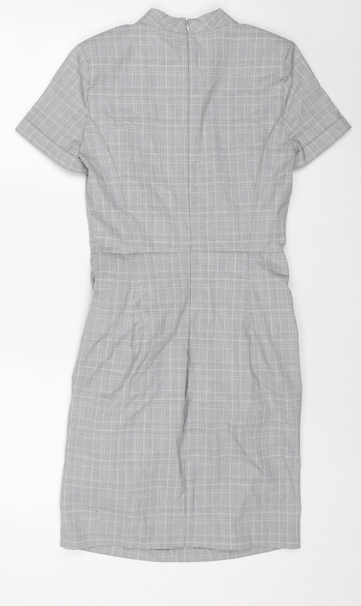 Zara Womens Grey Plaid Polyester A-Line Size S Round Neck Zip