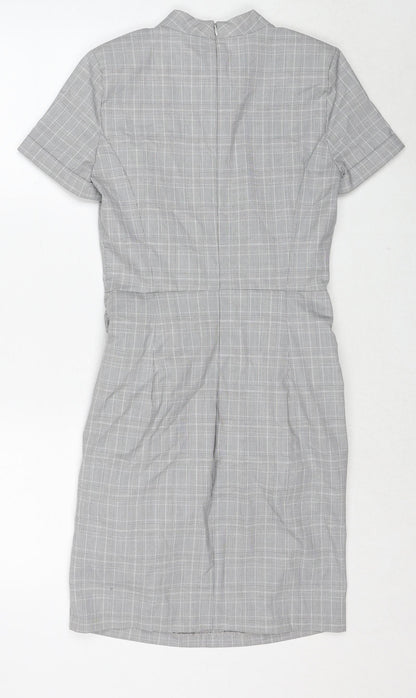 Zara Womens Grey Plaid Polyester A-Line Size S Round Neck Zip