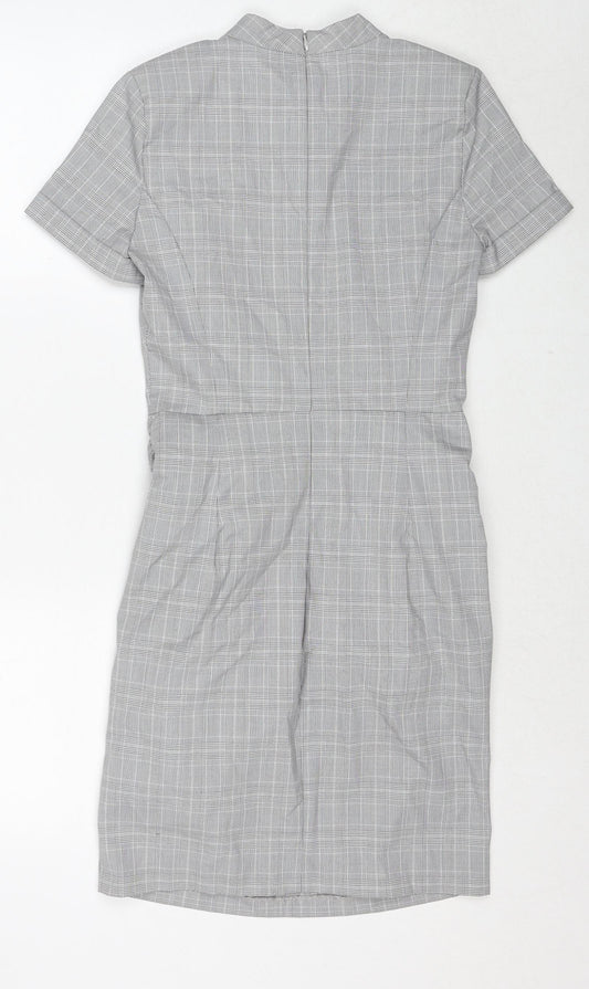 Zara Womens Grey Plaid Polyester A-Line Size S Round Neck Zip