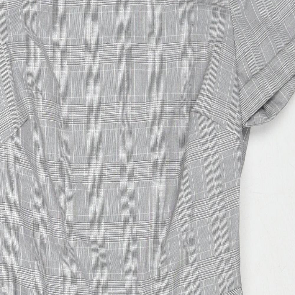 Zara Womens Grey Plaid Polyester A-Line Size S Round Neck Zip