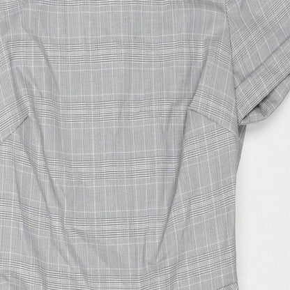 Zara Womens Grey Plaid Polyester A-Line Size S Round Neck Zip