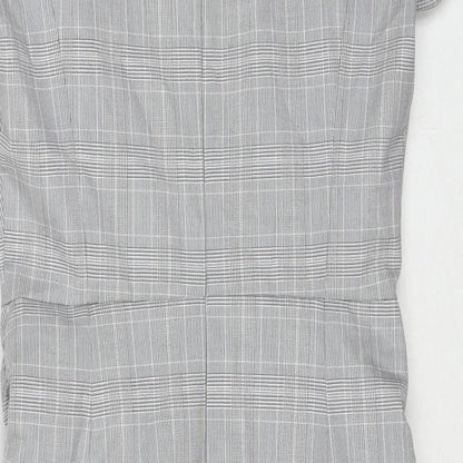 Zara Womens Grey Plaid Polyester A-Line Size S Round Neck Zip