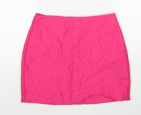 Bershka Womens Pink Geometric Polyester Mini Skirt Size XS Zip