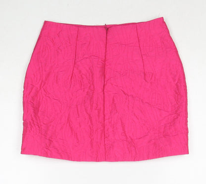 Bershka Womens Pink Geometric Polyester Mini Skirt Size XS Zip