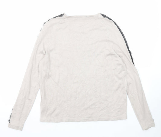 Autograph Womens Beige Round Neck Viscose Pullover Jumper Size 14 - Lace Detail