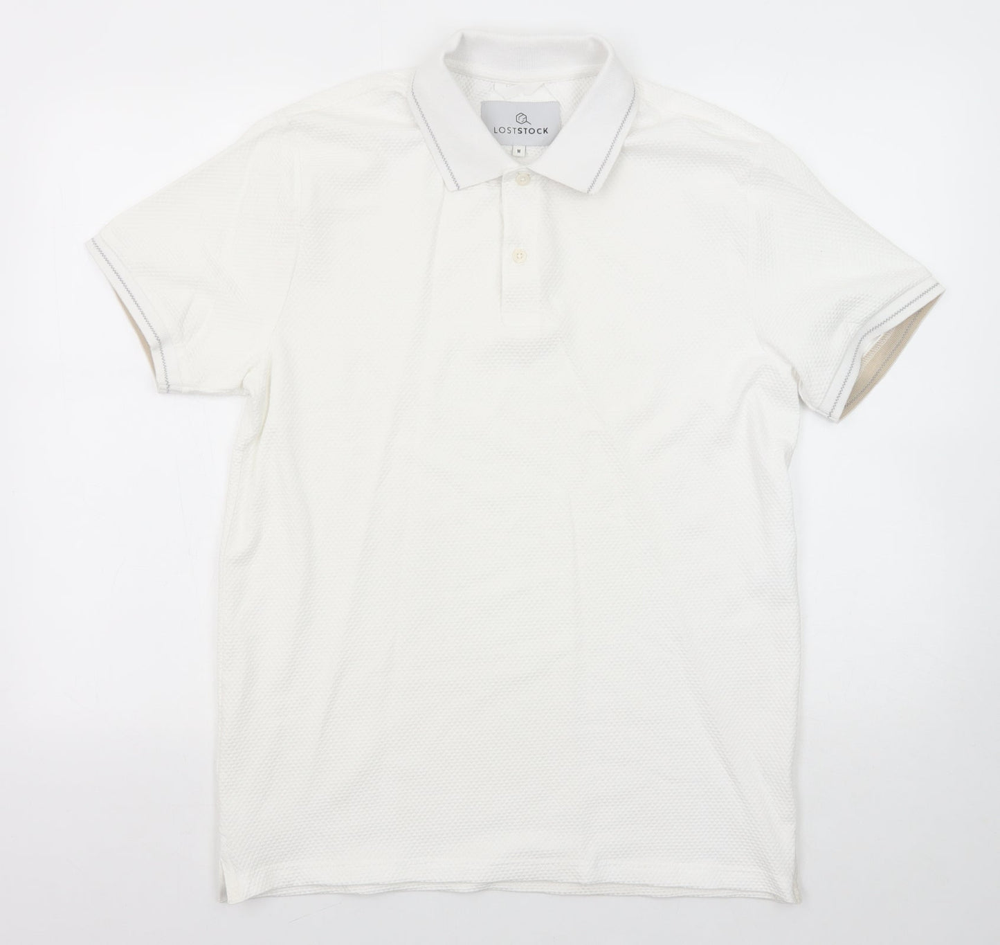 Lost Stock Mens White Cotton Polo Size M Collared Button