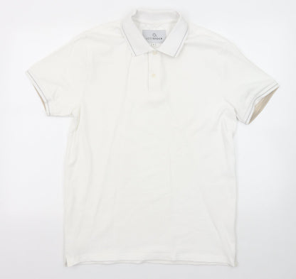 Lost Stock Mens White Cotton Polo Size M Collared Button