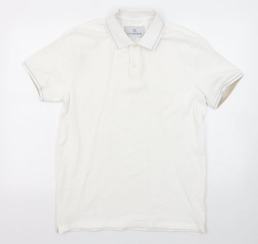 Lost Stock Mens White Cotton Polo Size M Collared Button