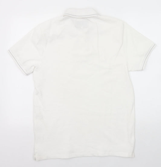 Lost Stock Mens White Cotton Polo Size M Collared Button