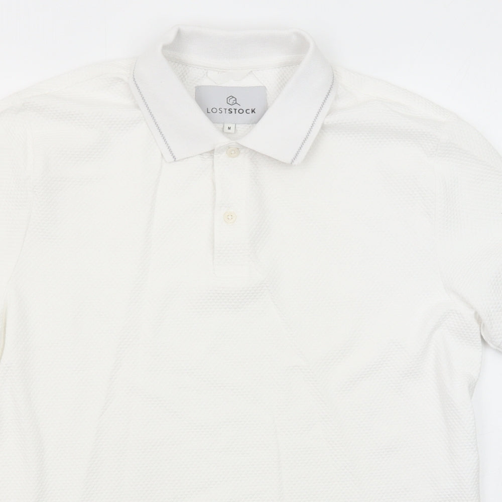 Lost Stock Mens White Cotton Polo Size M Collared Button