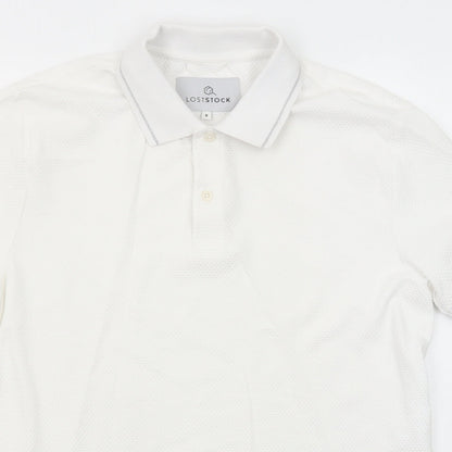 Lost Stock Mens White Cotton Polo Size M Collared Button