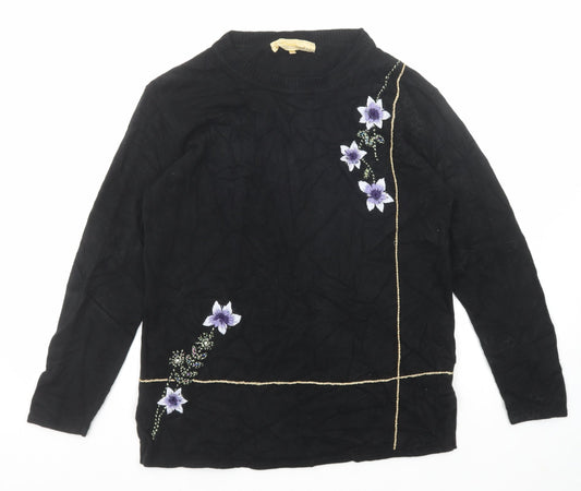 Frank Saul Womens Black Round Neck Acrylic Pullover Jumper Size S