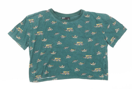 BDG Womens Green Geometric Cotton Basic T-Shirt Size 2XS Round Neck