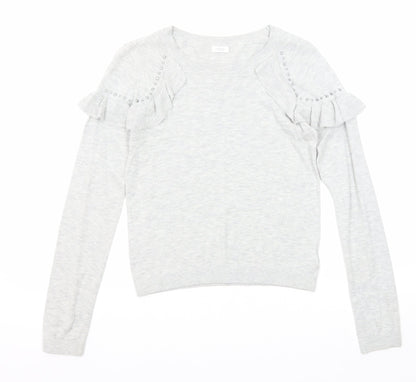 NEXT Girls Grey Round Neck Cotton Pullover Jumper Size 12 Years Pullover