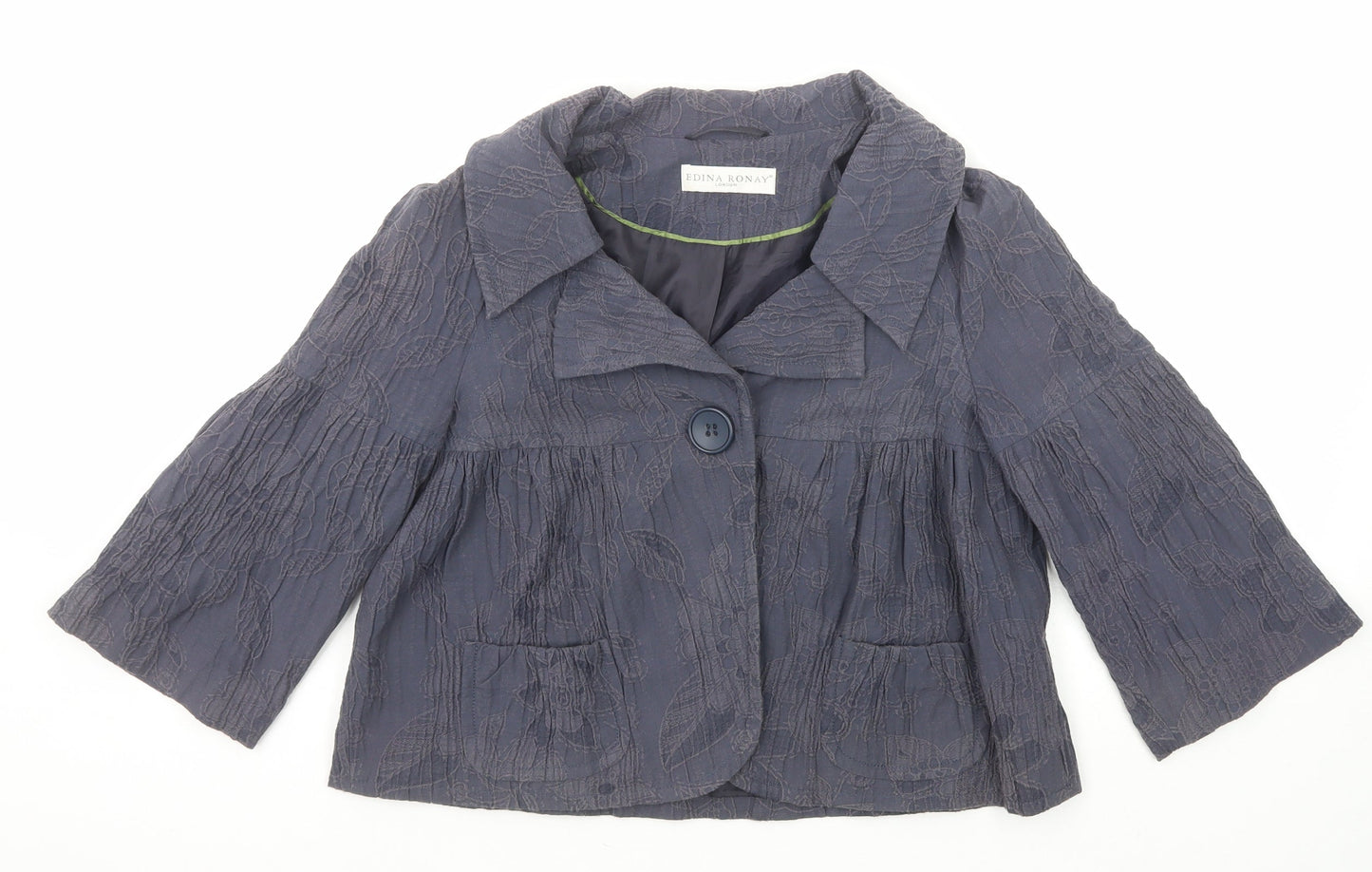Edina Ronay Womens Blue Geometric Jacket Size 12 Button