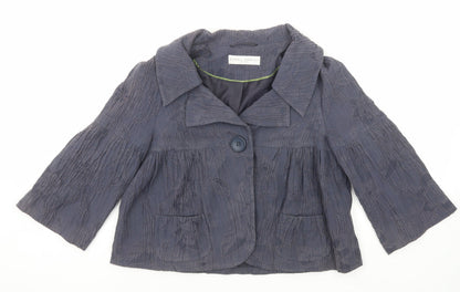 Edina Ronay Womens Blue Geometric Jacket Size 12 Button