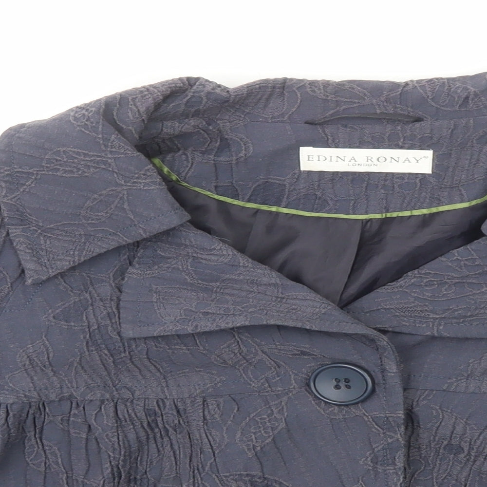 Edina Ronay Womens Blue Geometric Jacket Size 12 Button