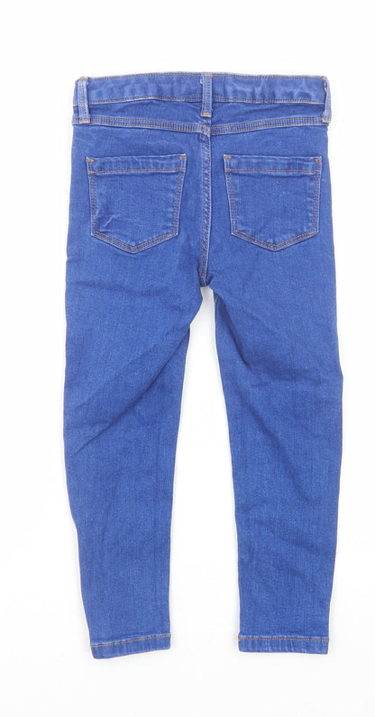 NEXT Girls Blue Cotton Skinny Jeans Size 6 Years Regular Zip