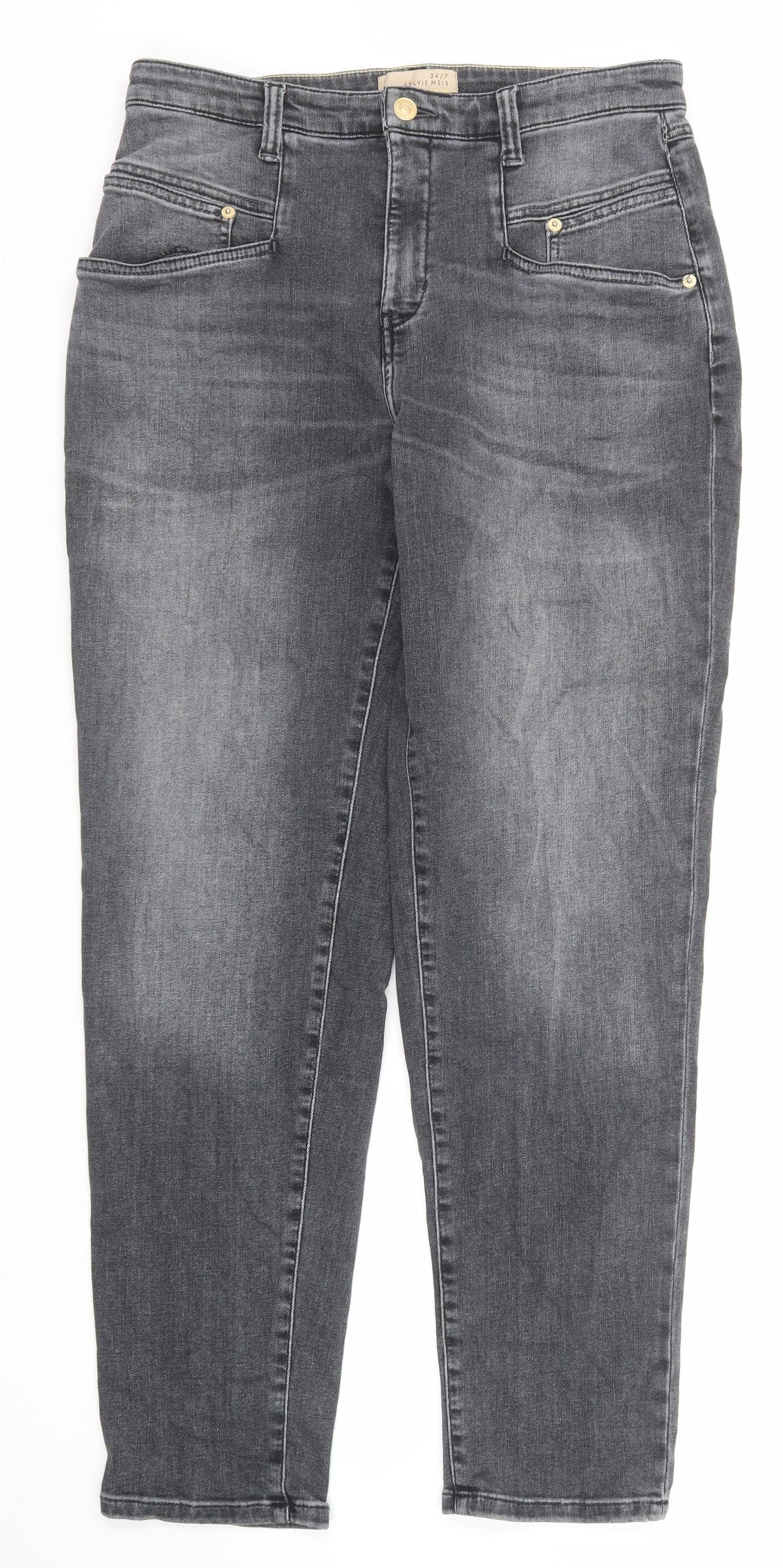 Sylvie Meis Womens Black Cotton Straight Jeans Size 30 in Regular Zip