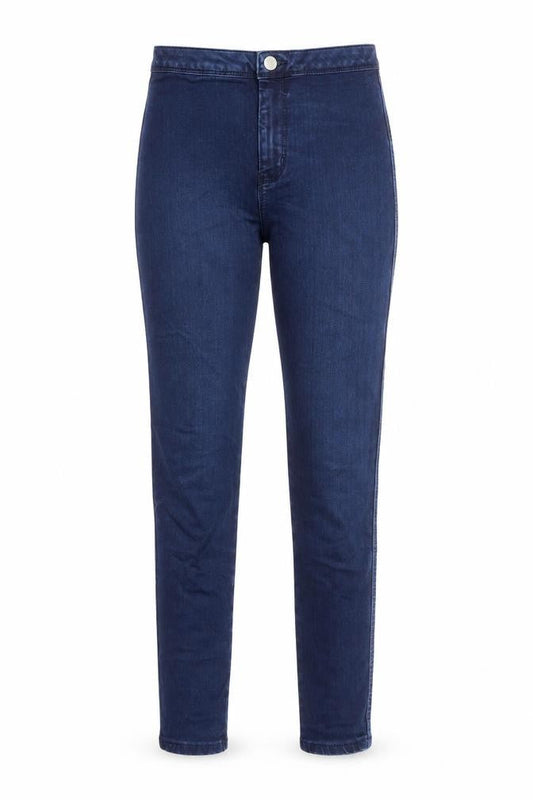 Front view of ASOS women’s blue cotton jegging jeans, size UK 28, in, 32-inch leg regular button