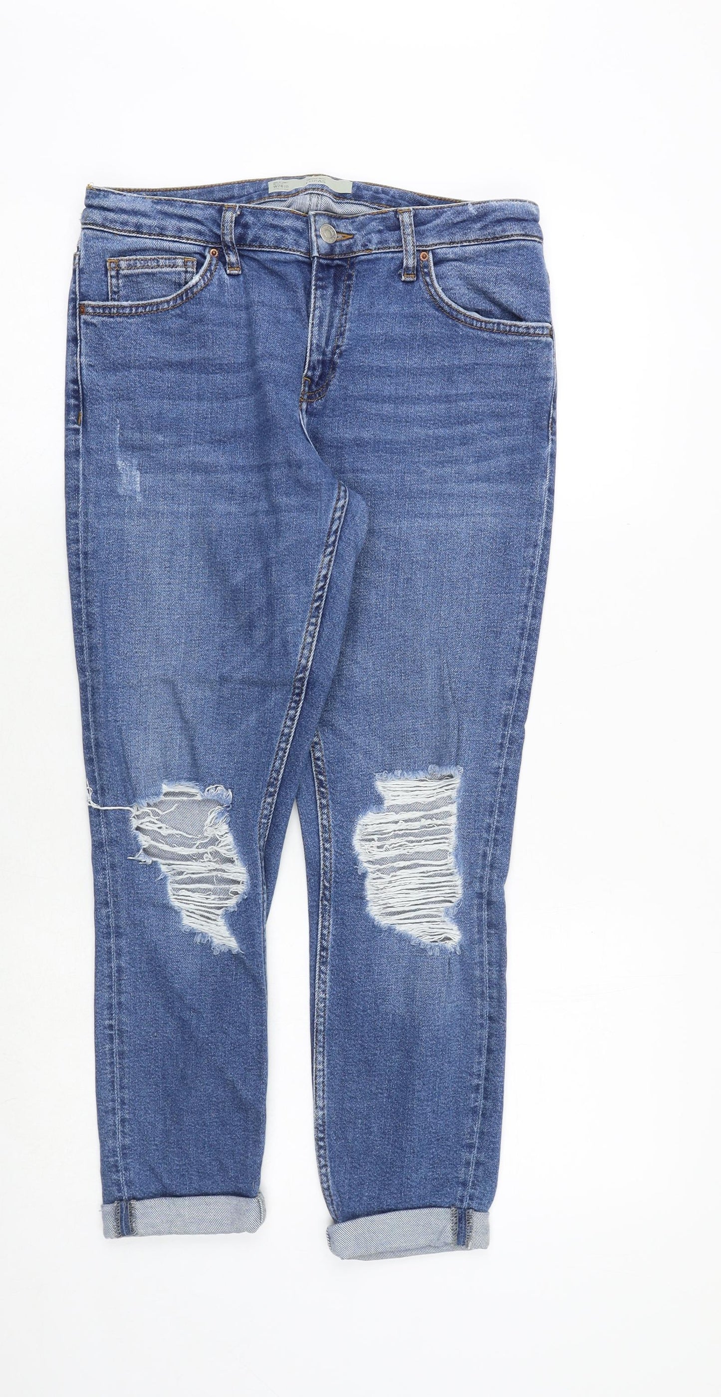 Topshop Womens Blue Cotton Straight Jeans Size 28 in Regular Zip