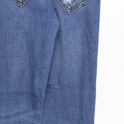 Topshop Womens Blue Cotton Straight Jeans Size 28 in Regular Zip