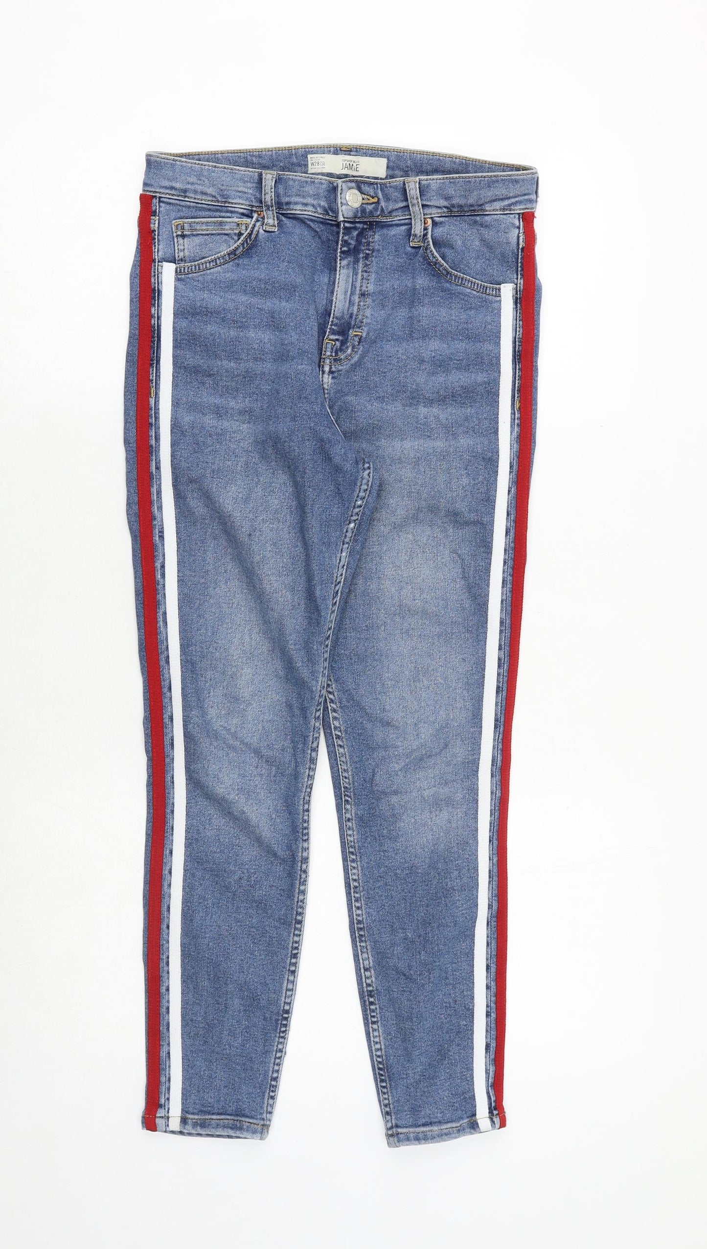 Topshop Womens Blue Cotton Skinny Jeans Size 28 in Regular Zip