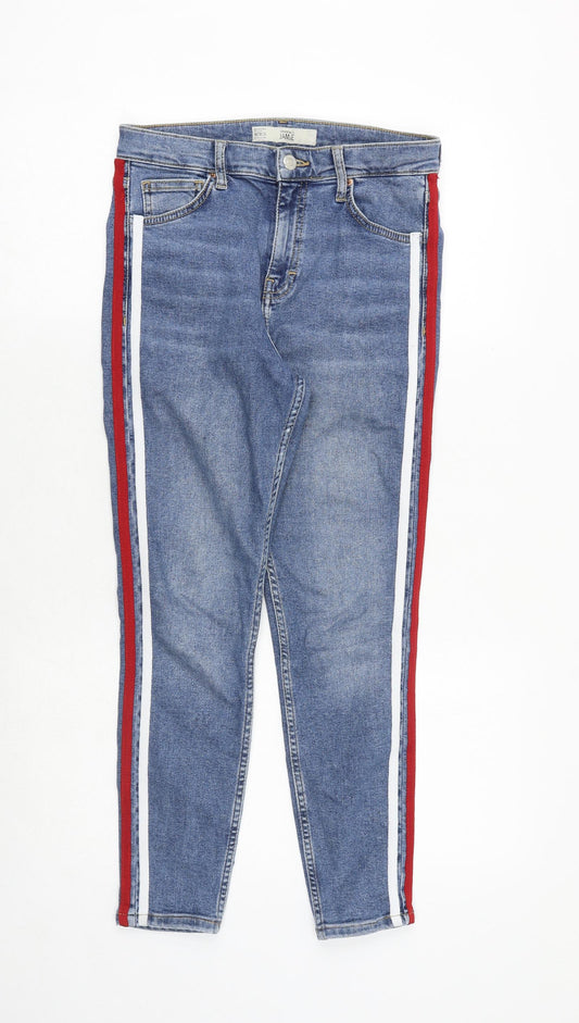 Topshop Womens Blue Cotton Skinny Jeans Size 28 in Regular Zip