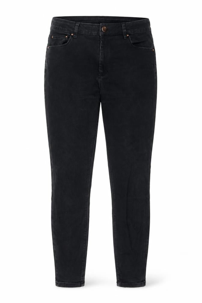Front view of ASOS women’s black cotton skinny jeans, size UK 31, in, 32-inch leg regular zip