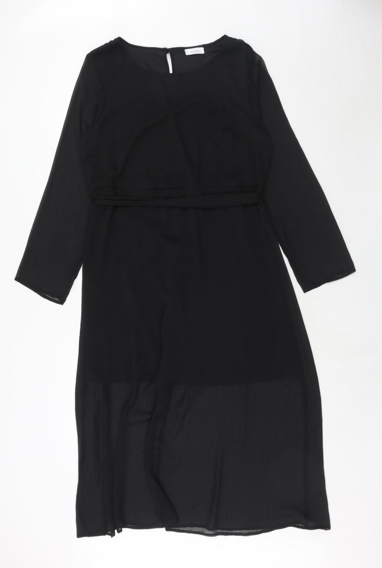 Yessica Womens Black Polyester Trapeze & Swing Size 14 Round Neck Button