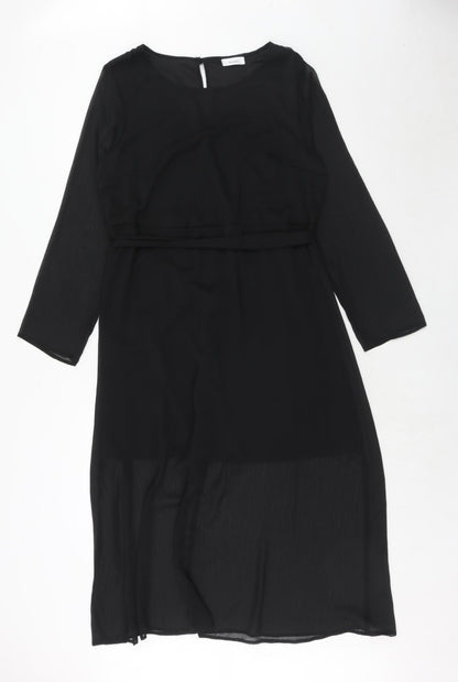 Yessica Womens Black Polyester Trapeze & Swing Size 14 Round Neck Button
