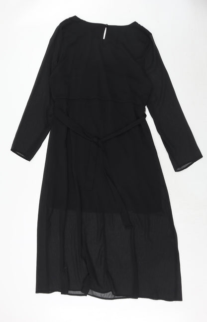 Yessica Womens Black Polyester Trapeze & Swing Size 14 Round Neck Button