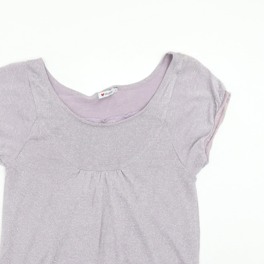 Influence Womens Purple Geometric Polyester Basic Blouse Size L Round Neck