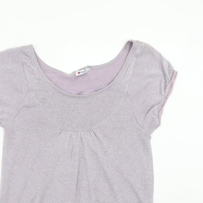 Influence Womens Purple Geometric Polyester Basic Blouse Size L Round Neck