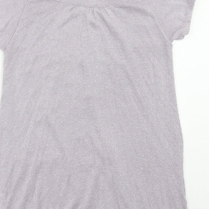 Influence Womens Purple Geometric Polyester Basic Blouse Size L Round Neck