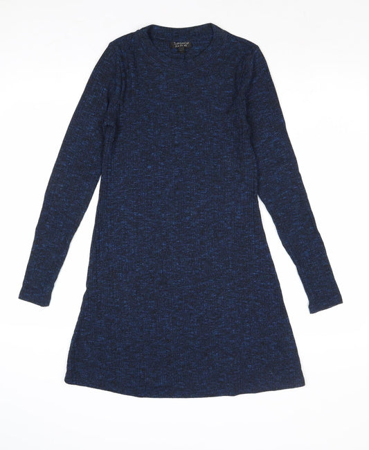 Topshop Womens Blue Polyester Jumper Dress Size 8 Round Neck Pullover