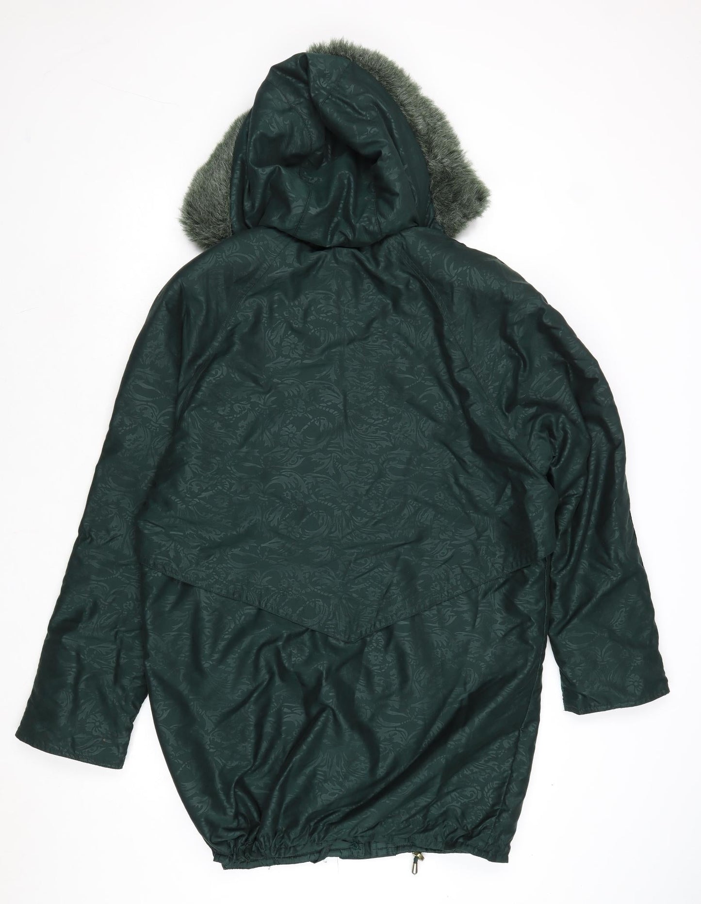 Klass Womens Green Geometric Parka Coat Size S Zip