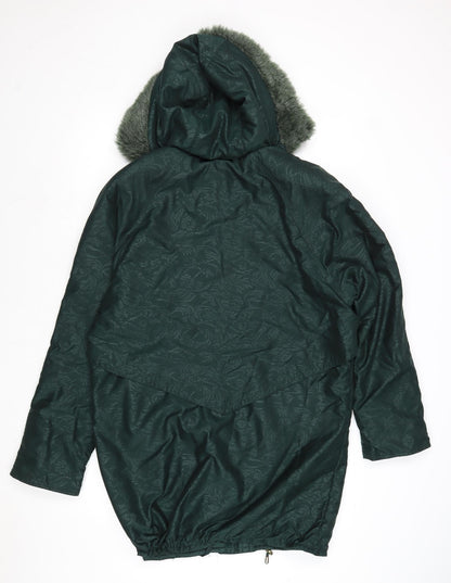 Klass Womens Green Geometric Parka Coat Size S Zip