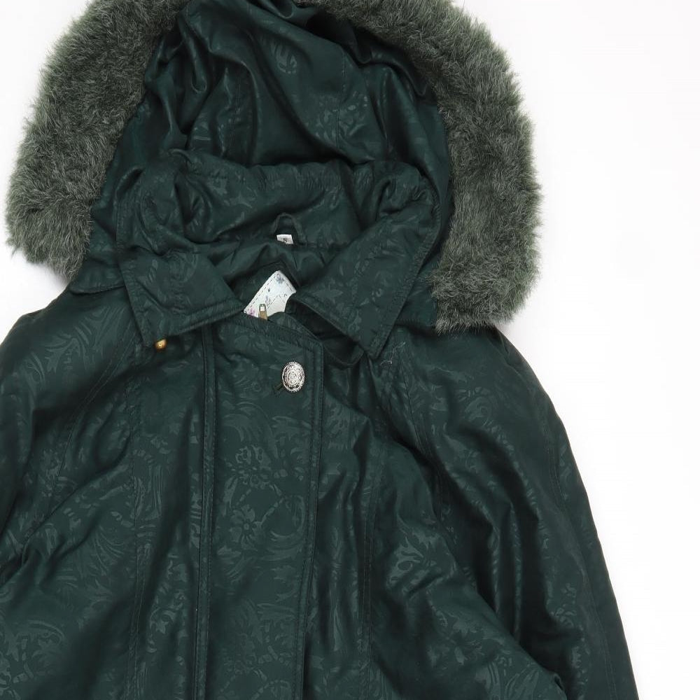 Klass Womens Green Geometric Parka Coat Size S Zip