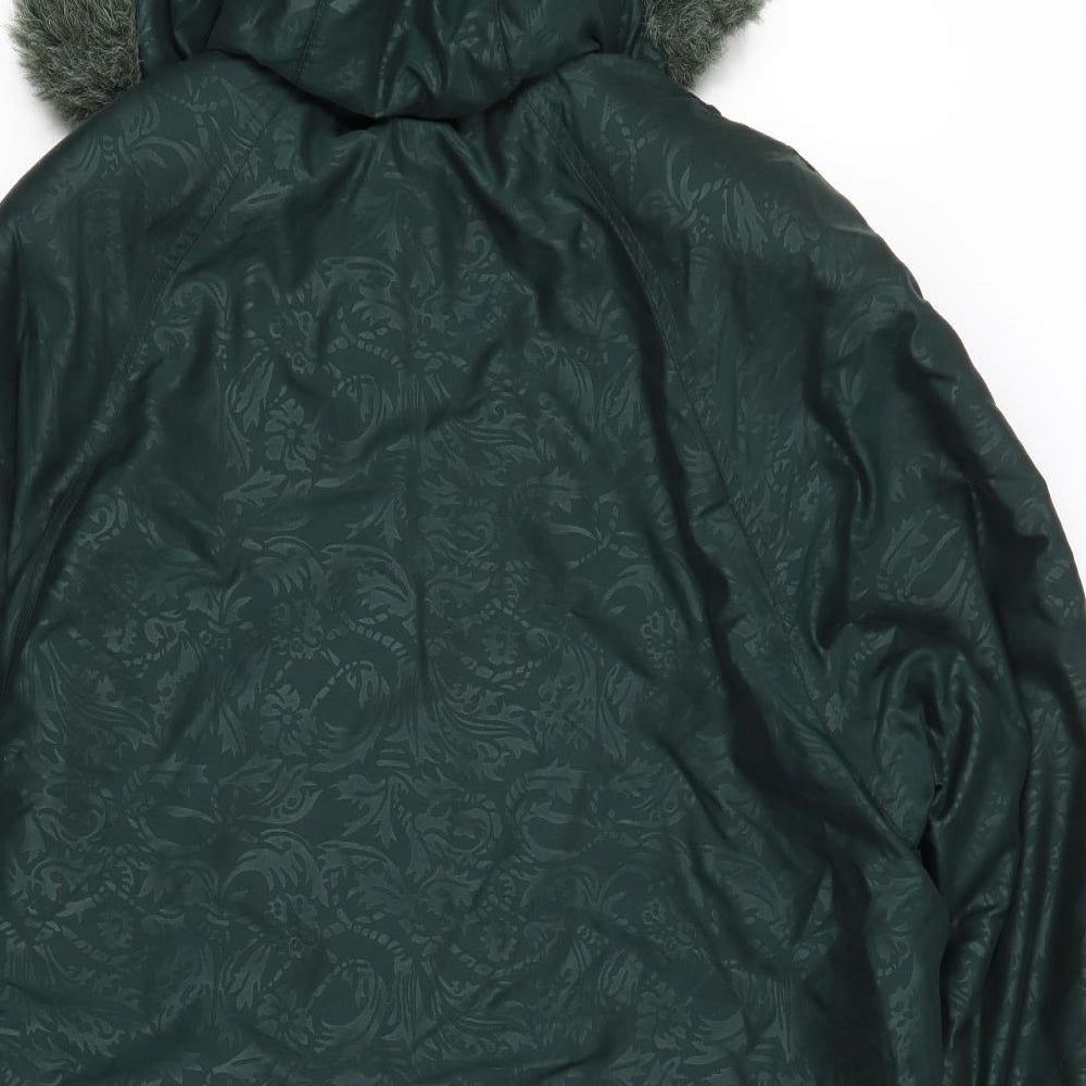 Klass Womens Green Geometric Parka Coat Size S Zip