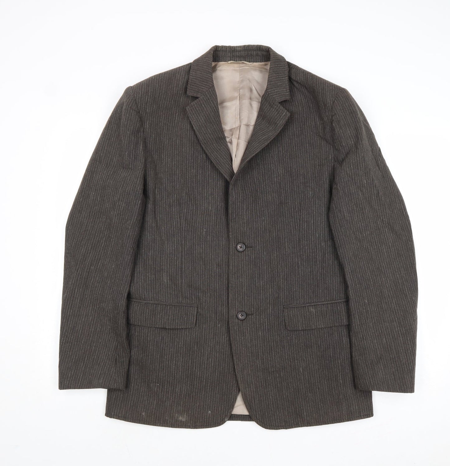 Monsoon Mens Brown Striped Cotton Jacket Suit Jacket Size 40 Regular