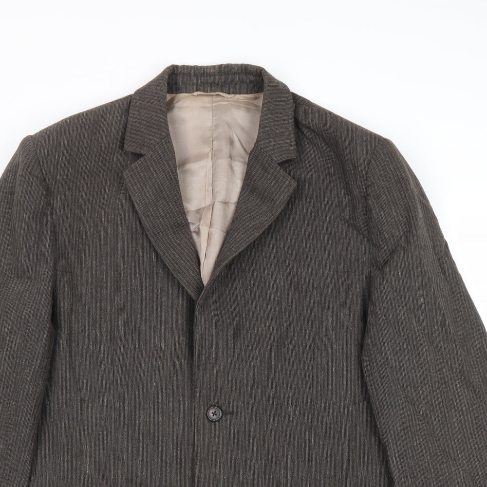 Monsoon Mens Brown Striped Cotton Jacket Suit Jacket Size 40 Regular
