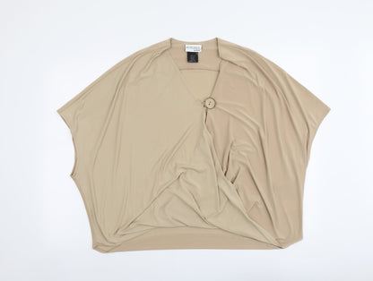 Attitudes Womens Beige Polyester Basic Blouse Size M V-Neck