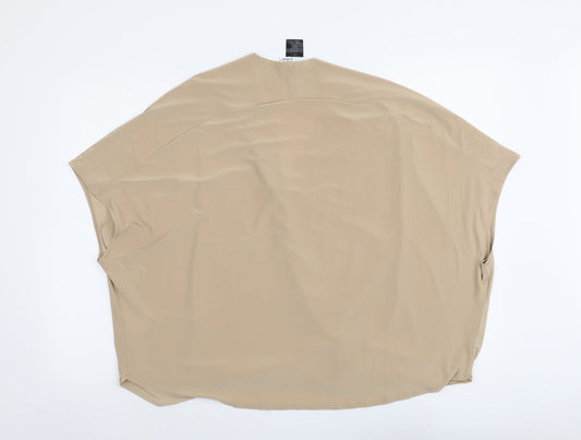 Attitudes Womens Beige Polyester Basic Blouse Size M V-Neck