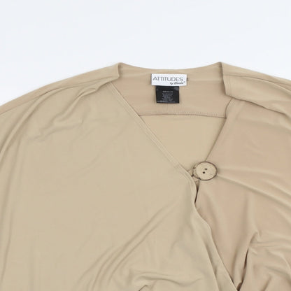 Attitudes Womens Beige Polyester Basic Blouse Size M V-Neck