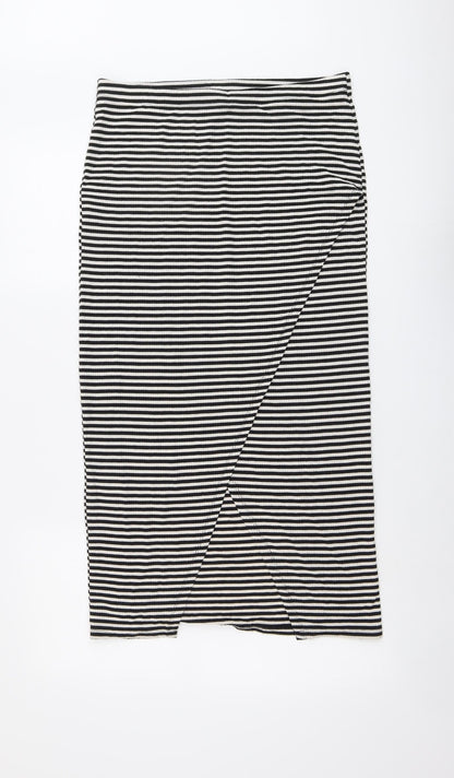 H&M Womens Black Striped Polyester A-Line Skirt Size M