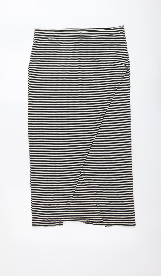 H&M Womens Black Striped Polyester A-Line Skirt Size M