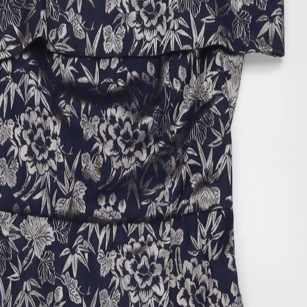 Oasis Womens Blue Floral Cotton Bodycon Size 8 Off the Shoulder Zip